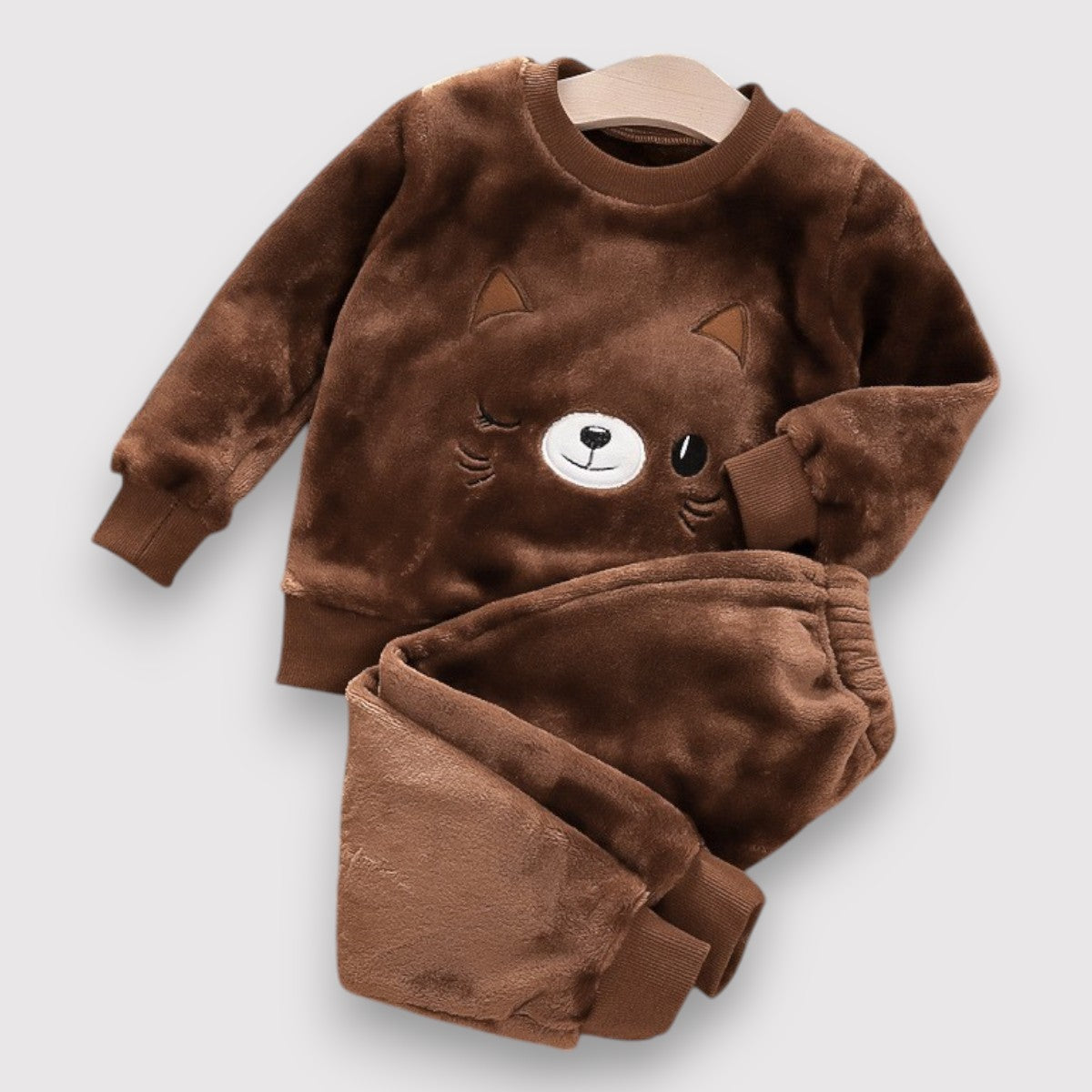 Unisex Fleece Pajama Set-Brown